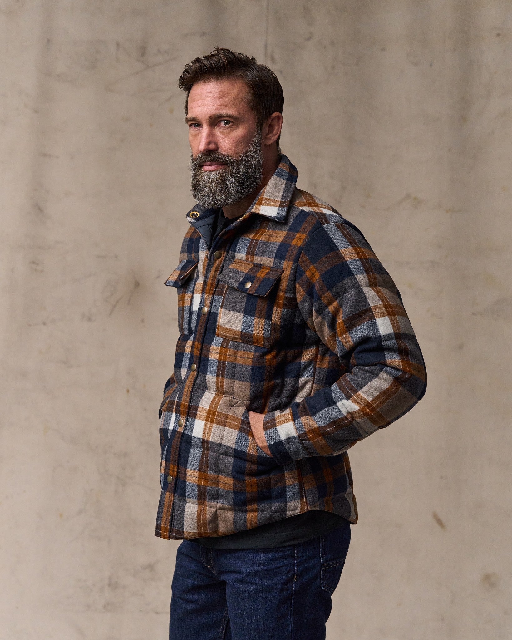 Works Jacket - Navy Bronze Plaid