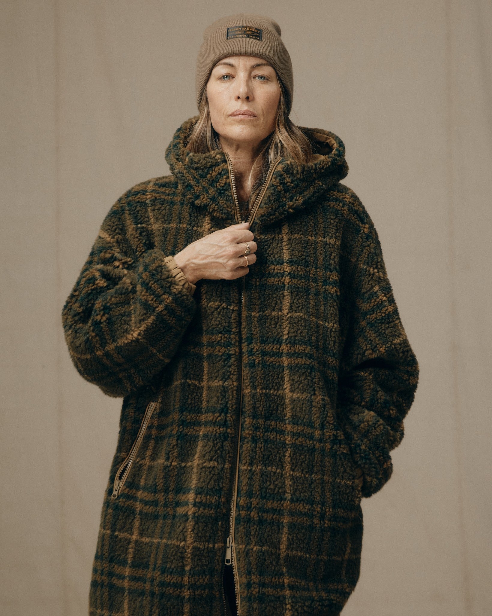 Women's Reversible Woolly Fleece Coat - Tan