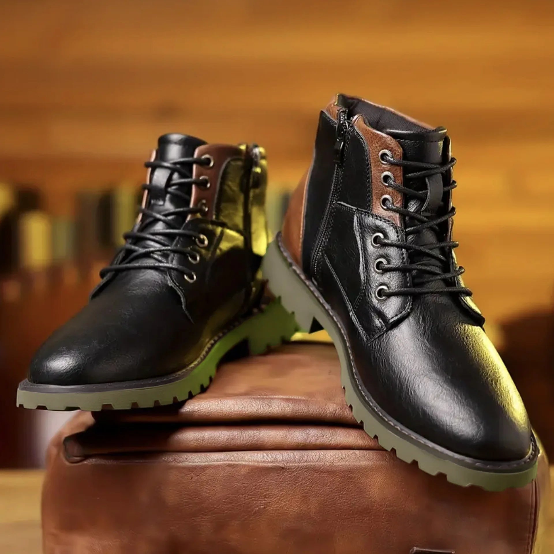 New men's leather shoes, retro British-style leather boots, fashionable high-top outdoor workwear style boots