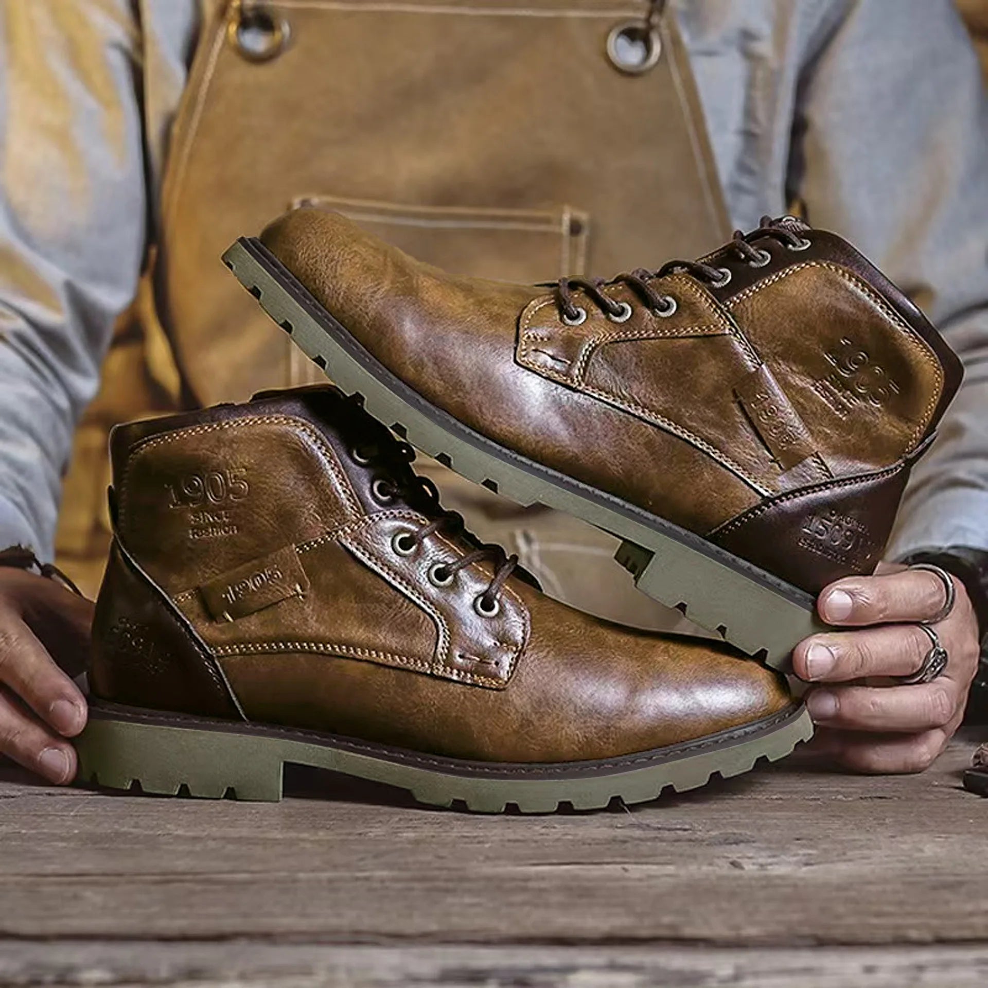 New men's leather shoes, retro British-style leather boots, fashionable high-top outdoor workwear style boots